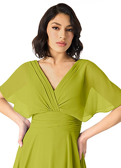 Azazie Pamela Bridesmaid Dresses Lemongrass A-Line V-Neck Pleated Chiffon Dress image4