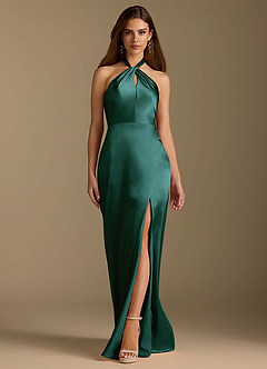 Azazie Tracie Bridesmaid Dresses Pine A-Line Pleated Metallic Satin Dress image6