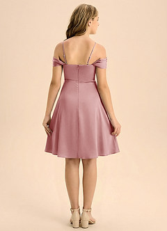 Azazie Anselie Junior Abito A-Line in Raso Elasticizzato Plissettato Rosa Polverosa image2