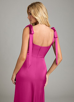 Azazie Frostine Bridesmaid Dresses Fuchsia A-Line Bow Stretch Satin Dress image6