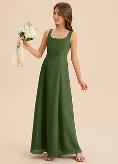 Azazie Lambie Junior Olive A-Line Pleated Chiffon Dress image7