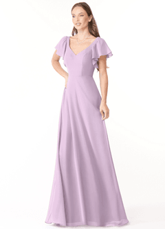 Azazie Syenna Bridesmaid Dresses Frosted Lilac A-Line Ruched Chiffon Dress image4
