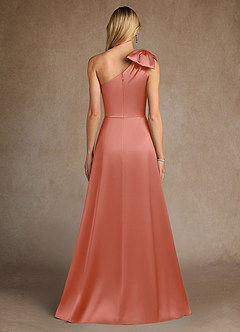 Azazie Easton Mère de la mariée Robes Robe Trapèze en Satin extensible Une épaule Rose Saumon image3