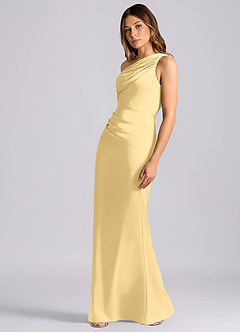 Azazie Akilah Bridesmaid Dresses Butter Mermaid One Shoulder Stretch Satin Dress image5
