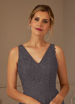 Azazie Joules Mother of the Bride Dresses Steel Grey A-Line Sequins Chiffon Dress image6