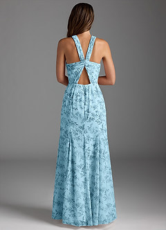 Azazie Rue Bridesmaid Dresses Blue Fern Floral A-Line Halter Chiffon Dress image5