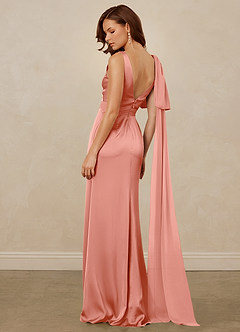 Christian Siriano Bridal for Azazie 1011 Bridesmaid Dresses Coral Mermaid Bow Stretch Satin Dress image9