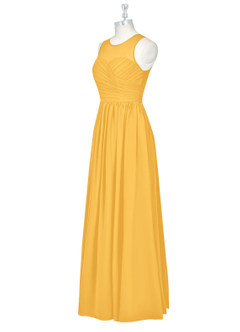 Azazie Nina Bridesmaid Dresses Marigold A-Line Pleated Chiffon Dress image8