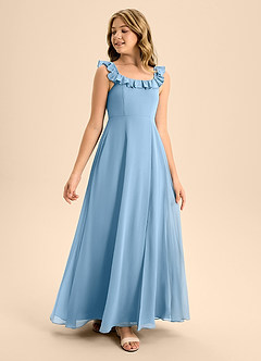 Azazie Callie Junior A-Linie Gestreift Chiffon Kleid Stahlblau image1