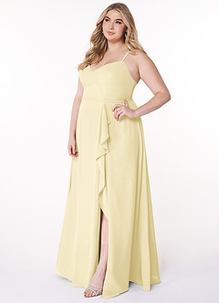Azazie Naeem Bridesmaid Dresses Lemon Sorbet A-Line V-Neck Ruffle Chiffon Dress image10