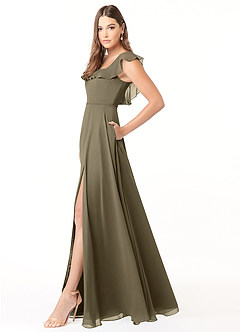 Azazie Jinny Bridesmaid Dresses Willow Green A-Line Square Neckline Ruched Chiffon Dress image6