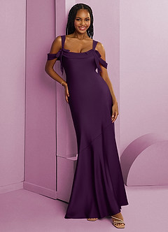 Barbie ♥ Azazie Bridesmaid Dresses Grape Sheath Pleated Stretch Satin Dress image1