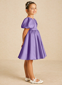 Azazie Muffin Flower Girl Dresses Tahiti A-Line with Sleeves Matte Satin Dress image3