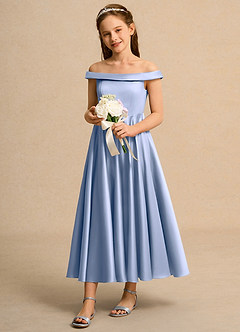 Azazie Teeny Junior Formal Abiti da Ragazza di Fiori Abito A-Line in Raso Opaco Plissettato Ghiaccio image1