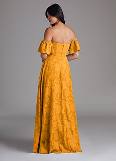 Azazie Sue Bridesmaid Dresses Butterscotch A-Line Off the Shoulder Floral Burnout Convertible Dress image3