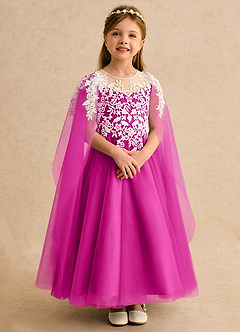 Azazie Dandelion Robe Demoiselle D'honneur Fillette Robe Princesse en Dentelle Fuchsia image7