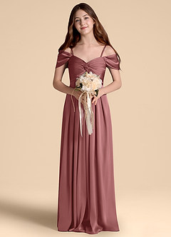 Azazie Kaitlynn Junior Jurk van Stretch Satijn met A-Lijn Off the Shoulder Amethist image4