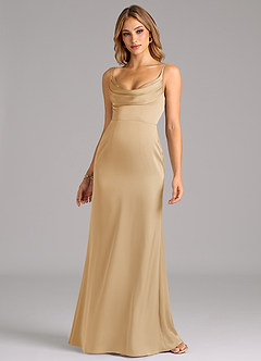 Azazie Aimee Bridesmaid Dresses Gold A-Line Sweetheart Neckline Stretch Satin Dress image4