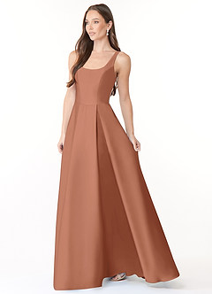 Azazie Neve Vestidos de damas de honor Vestido de Bronceador de Satén Elástico de Corte Princesa con Con bolsillos image3