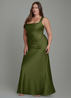 Azazie Agustina Vestidos de damas de honor Vestido Oliva Brillante de Satén Elástico de Corte Sirena con Corsé image11