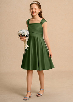 Azazie Budle Girls Formal Flower Girl Dresses Olive A-Line Pleated Matte Satin Dress image5