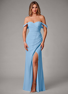 Azazie Haisley Bridesmaid Dresses Powder Blue Sheath Off the Shoulder Chiffon Convertible Dress image4