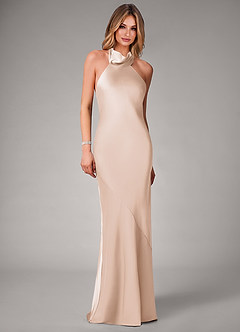 Azazie Velli Bridesmaid Dresses Blushing Pink Mermaid Stretch Satin Dress image4