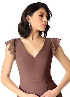 Azazie Claudine Final Sale Agave A-Line Flutter Sleeve Chiffon Dress image4
