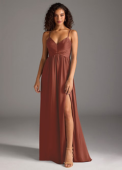 Azazie Alia Bridesmaid Dresses Auburn A-Line Pleated Stretch Satin Dress image2