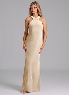 Azazie Doretta Bridesmaid Dresses Champagne Mermaid Pleated Velvet Dress image4
