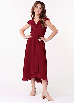 Azazie Posie Junior Burgundy A-Line Ruched Chiffon Dress image4
