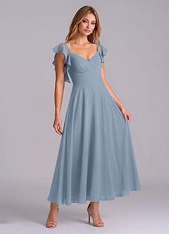 Azazie Leilani Bridesmaid Dresses Dusty Blue A-Line Ruched Chiffon Dress image3