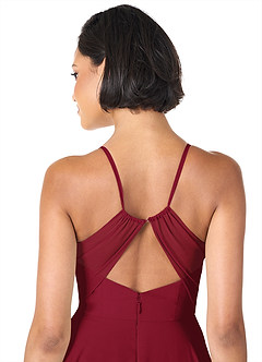 Azazie Avelina Bridesmaid Dresses Burgundy A-Line V-Neck Pleated Chiffon Dress image5