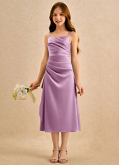 Azazie Canna Girls Formal Robe Demoiselle D'honneur Fillette Robe Trapèze en Satin extensible Plissée Glycine image5