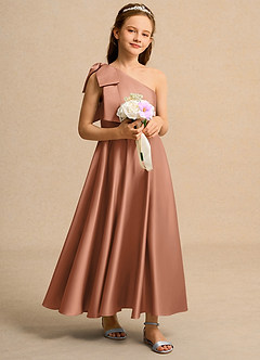 Azazie Guppy Junior Formal Flower Girl Klänningar Klä A-Line i Matt satäng Ena axeln image1