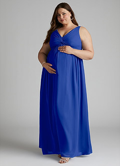 Azazie Yetta Maternity Bridesmaid Dresses A-Line V-Neck Gathered Chiffon Floor-Length Dress image9