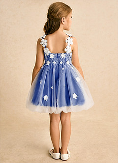 Azazie Teacup Flower Girl Dresses Ivory Royal Blue Ball-Gown Lace Tulle Dress image10