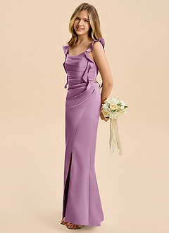 Azazie Jessamine Junior Wisteria A-Line Ruched Stretch Satin Dress image7