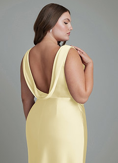 Azazie Kieryn Bridesmaid Dresses Lemon Sorbet Mermaid Pleated Stretch Satin Dress image14