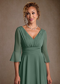 Azazie Eire Kleider für die Brautmutter A-Linie Plissee Chiffon Kleid Eukalyptus image5