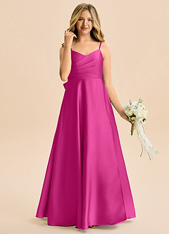 Azazie Rumi Junior Linia A Pofałdowany Satyna elastyczna Długość podłogi Młodsza druhna Sukienka image4