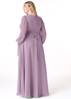 Azazie Leonia Bridesmaid Dresses Wisteria A-Line Long Sleeve Chiffon Dress image9