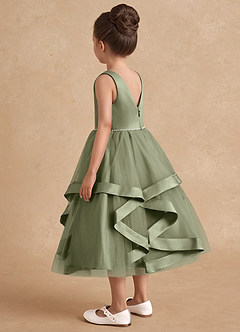 Azazie Posy Flower Girl Dresses Pistachio A-Line Beaded Tulle Dress image2