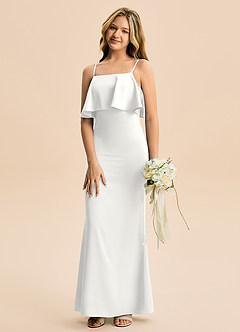 Azazie Galene Junior White Mermaid Stretch Satin Dress image4