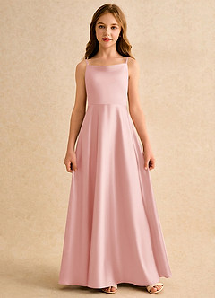 Azazie Joella Girls Formal Robe Demoiselle D'honneur Fillette Robe Trapèze en Satin extensible Plissée Rose Poudré image4