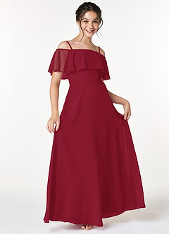 Azazie Maggie Junior Jurk van Chiffon met A-Lijn Off the Shoulder Bourgondië image1