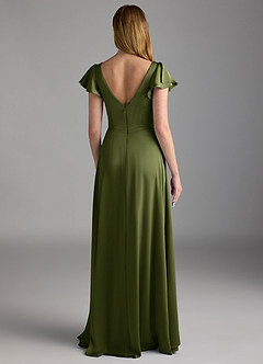 Azazie Omari Bridesmaid Dresses Olive A-Line Stretch Satin Dress image2