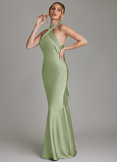 Azazie Reign Bridesmaid Dresses Dusty Sage Mermaid Pleated Stretch Satin Dress image6
