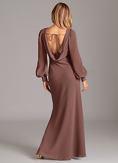 Azazie Jaxine Final Sale Espresso Mermaid Long Sleeve Chiffon Dress image6