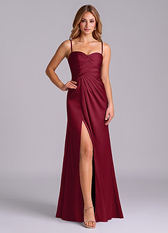 Azazie Sabrine Bridesmaid Dresses Burgundy A-Line Sweetheart Neckline Stretch Satin Dress image5